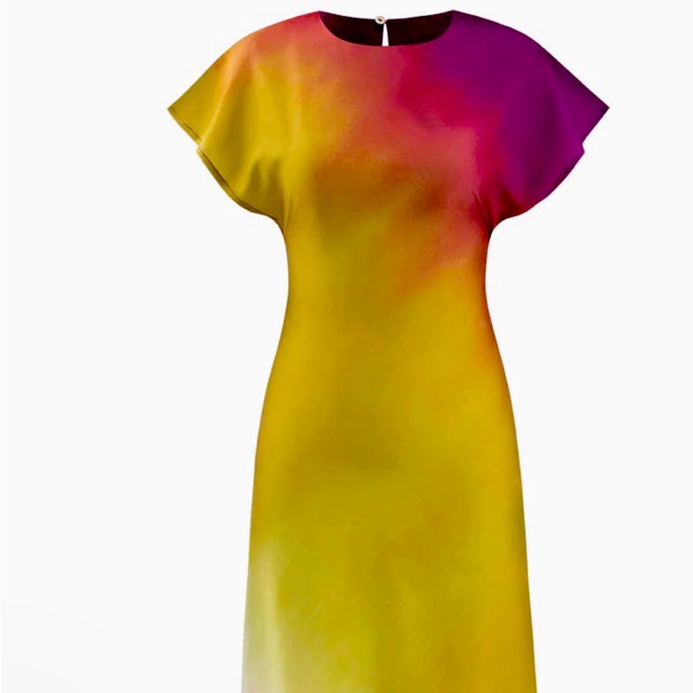 NWT Micas Tie-Dye Satin Cap Sleeve Maxi Dress